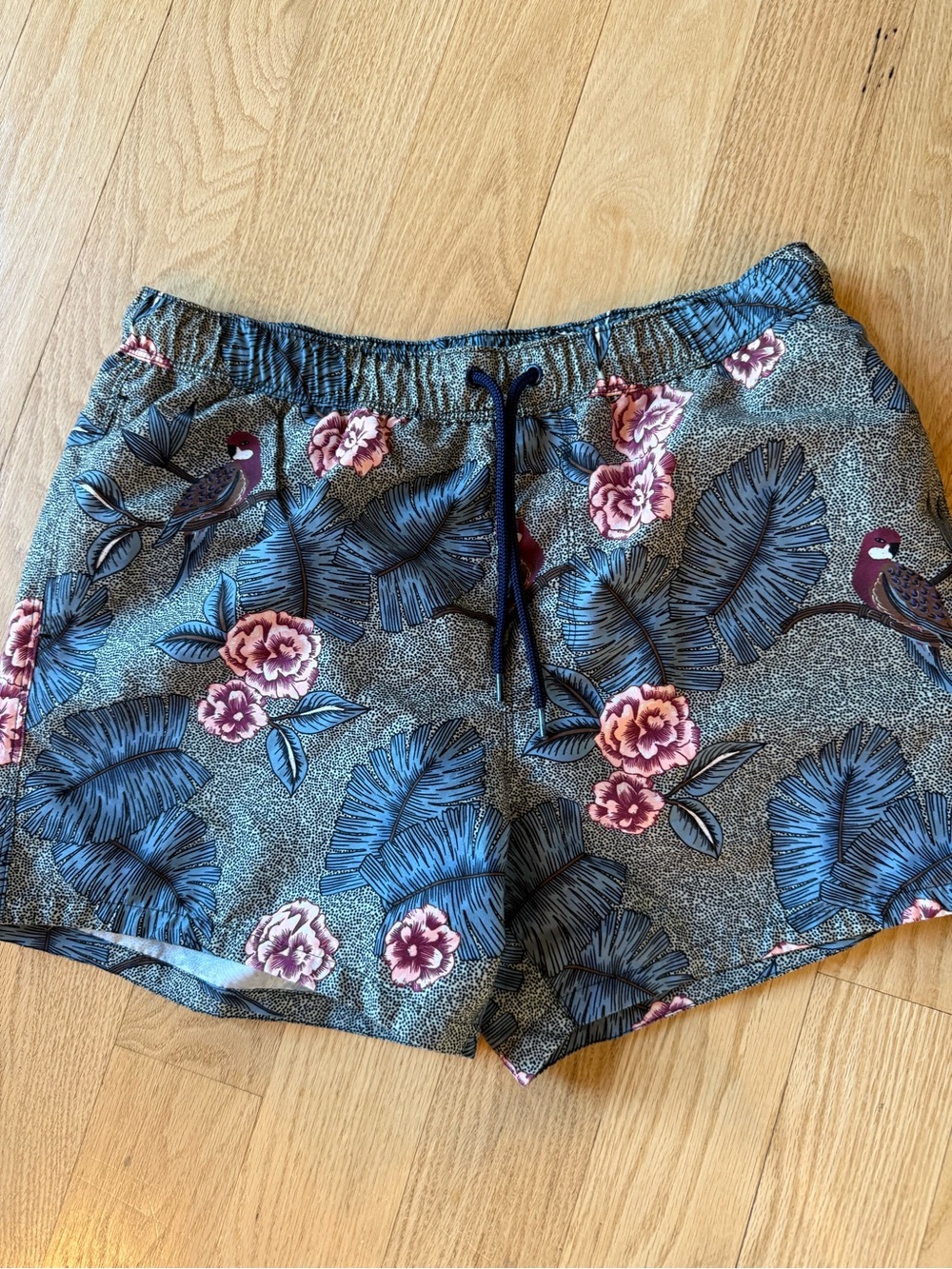 ASOS Floral & Leaf Print Elastic Waist Shorts - Blue & Pink